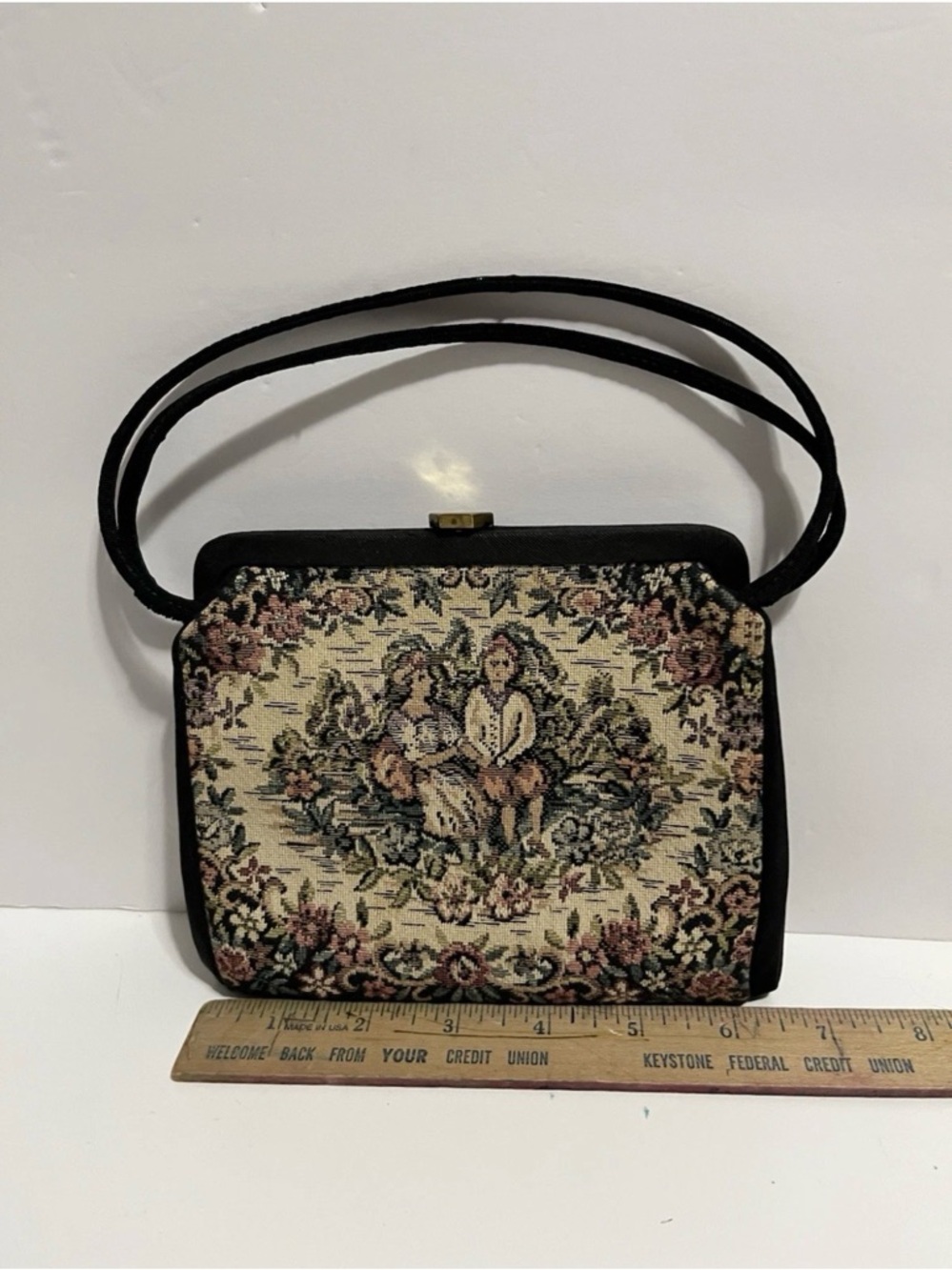 Vintage Tapestry Handbag Handles Attached Satin Change Purse